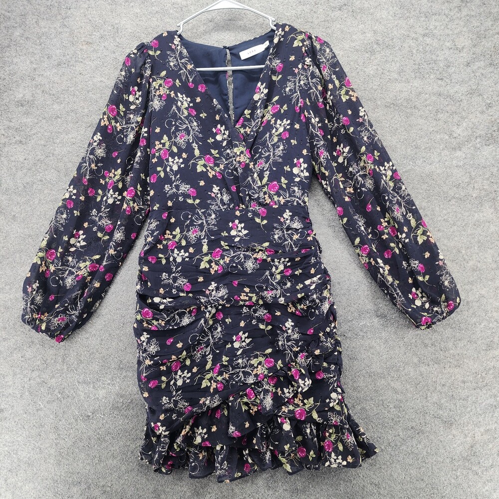Lush Dress Womens Small V Neck Purple Floral Long Sleeve
